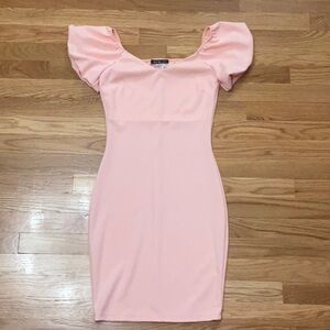 Women’s Bodycon Light Pink Puff Sleeve Dress
